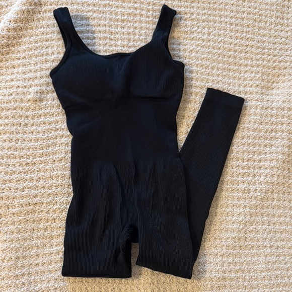 Pants - Black Ribbed Jumpsuit